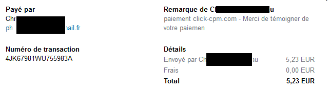 preuve de paiement sur click cpm août 2015